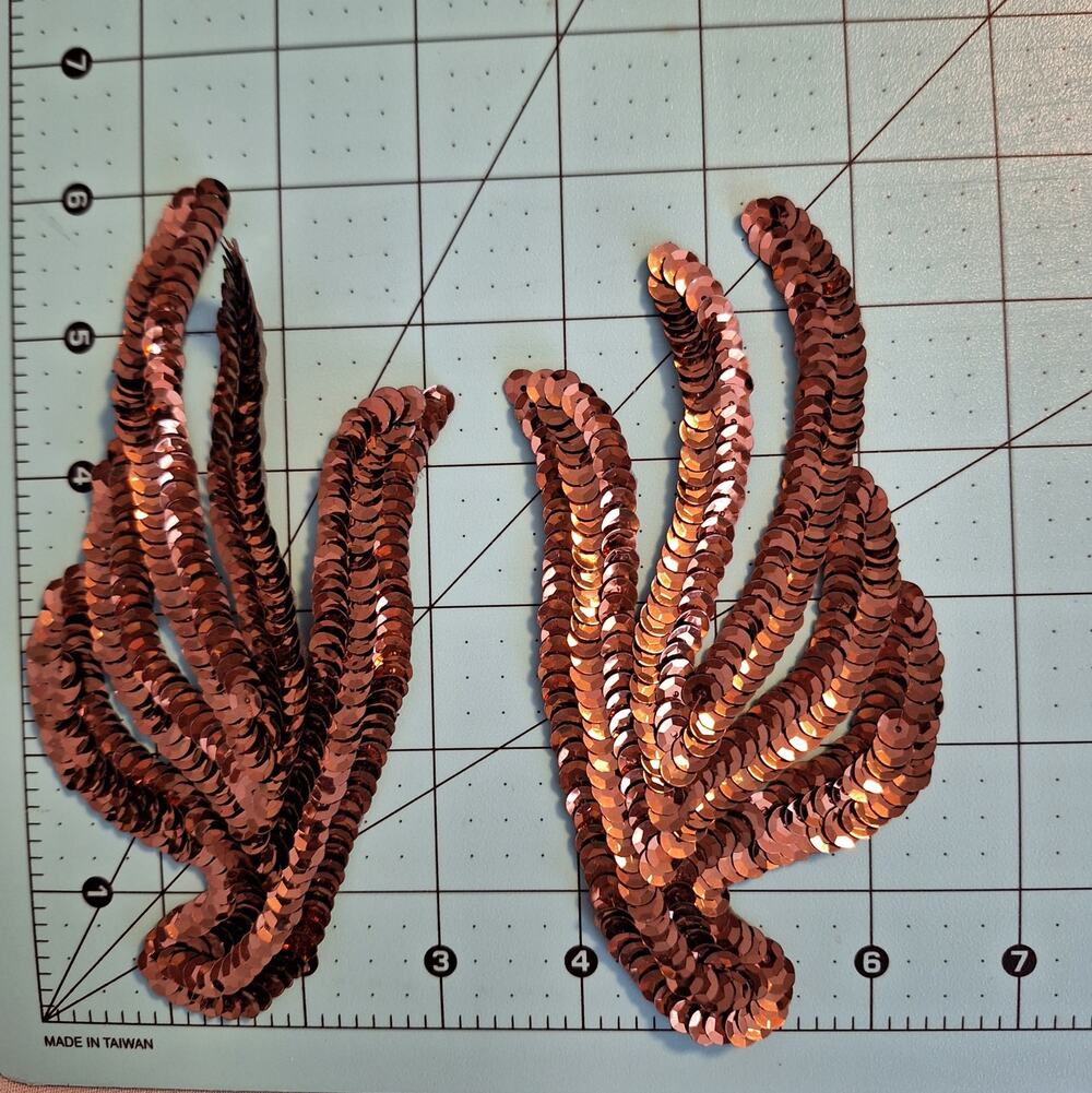 Bronze sequin mirror leaf pair applique